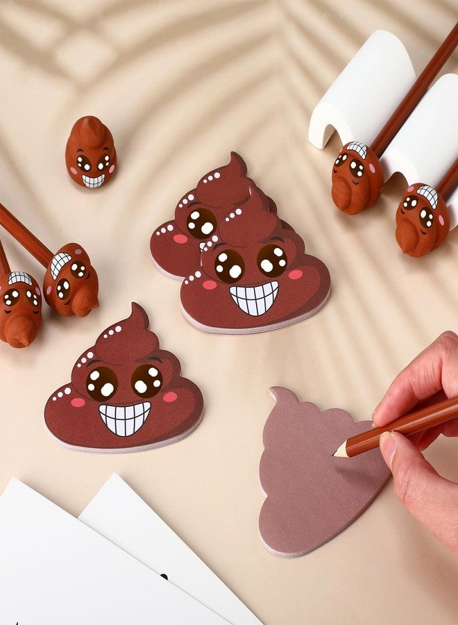 Dunzoom 24 Pcs Funny Farting Poop Pencil with Eraser Topper and Poop Sticky Notes Christmas Gag Gifts for Coworkers Office School Xmas Presents - Image 4